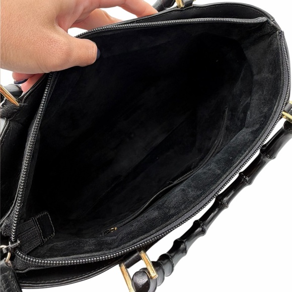 Gucci Vintage Bamboo Top Handle Black Leather Bag w/ unbranded Strap + COA - Picture 8 of 16